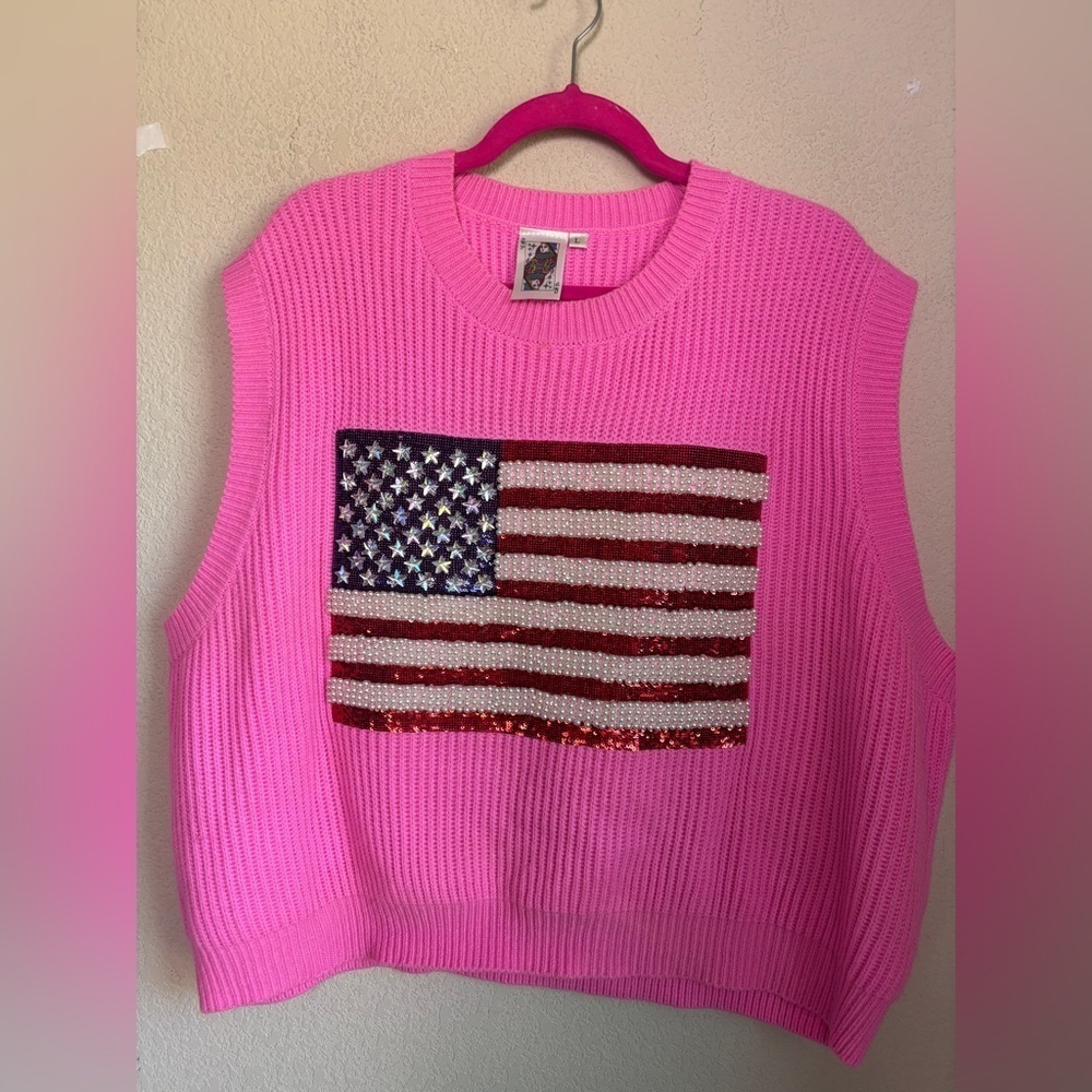 Queen of Sparkles American Flag Bubblegum Pink Sleeveless Sweater Skirt SET 🇺🇸 L - Picture 6 of 13